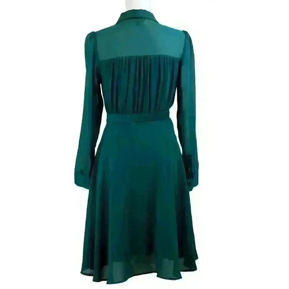 Modcloth Green Pleated Button Front A-Line Chiffon Knee Length Dress Size Small - Picture 5 of 8
